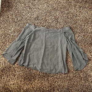 Off the shoulder gray and white striped top. Medina, medium